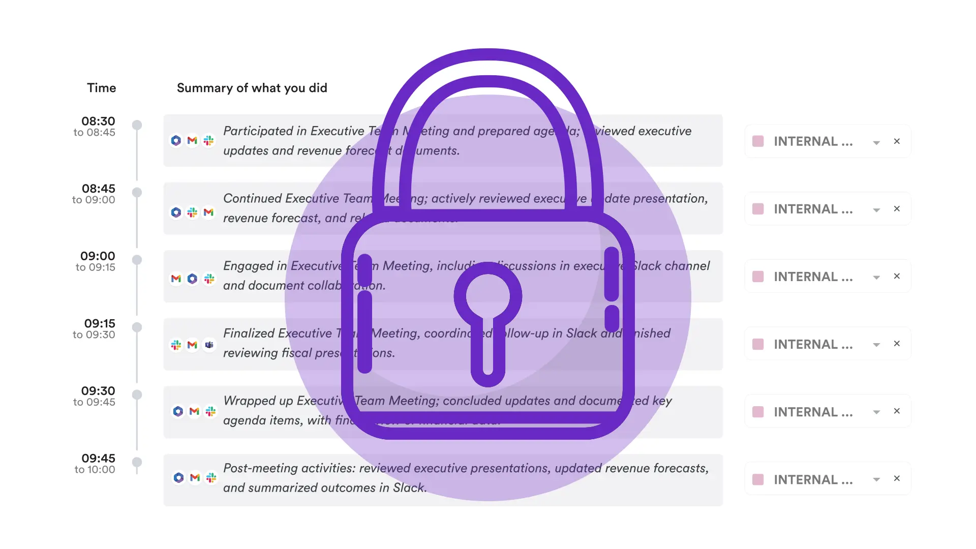 Timely privacy illustration with a lock over the product interface