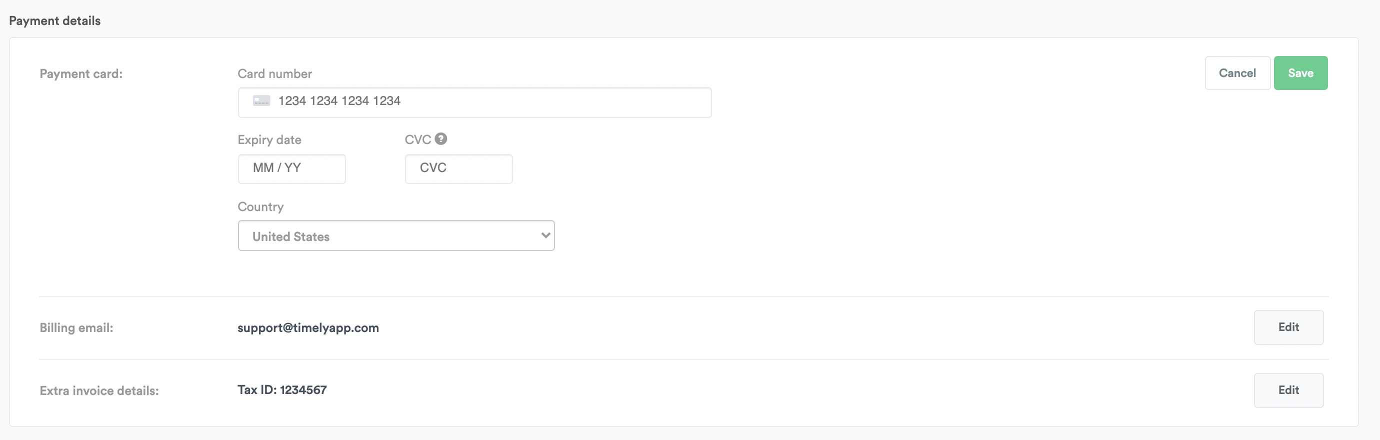 Edit payment card