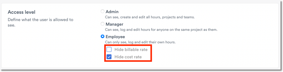 Cost rate visibility settings
